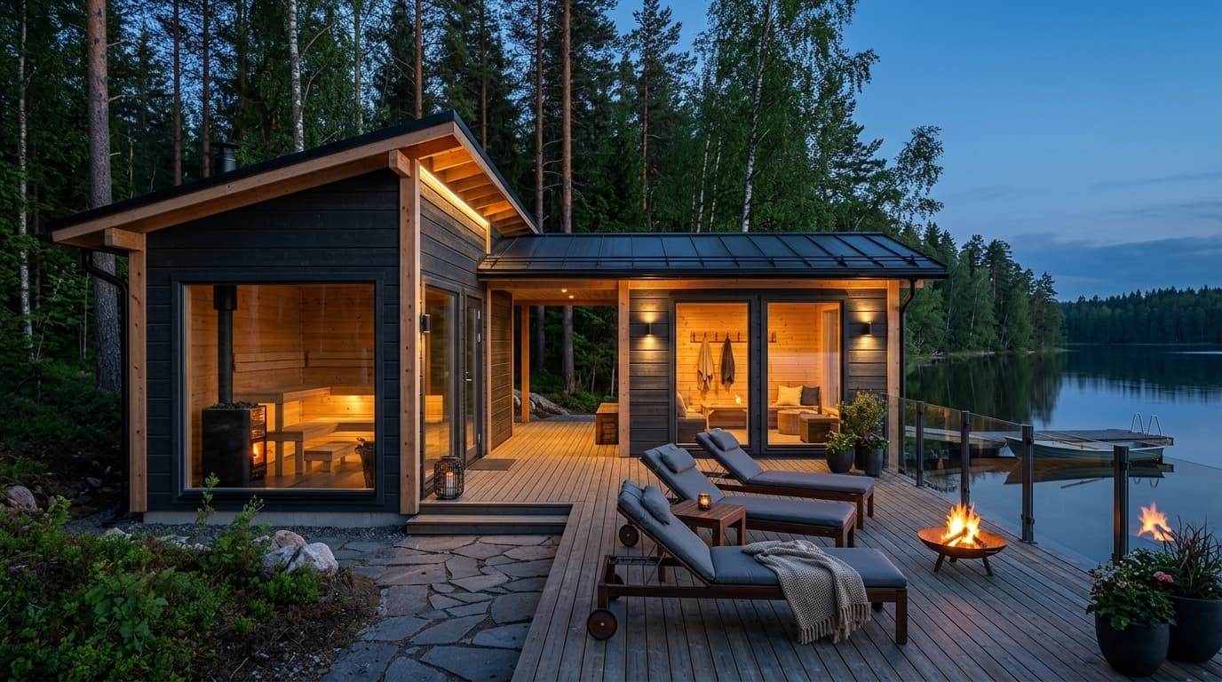 Lakeside Timber Frame Sauna Lounge - 1